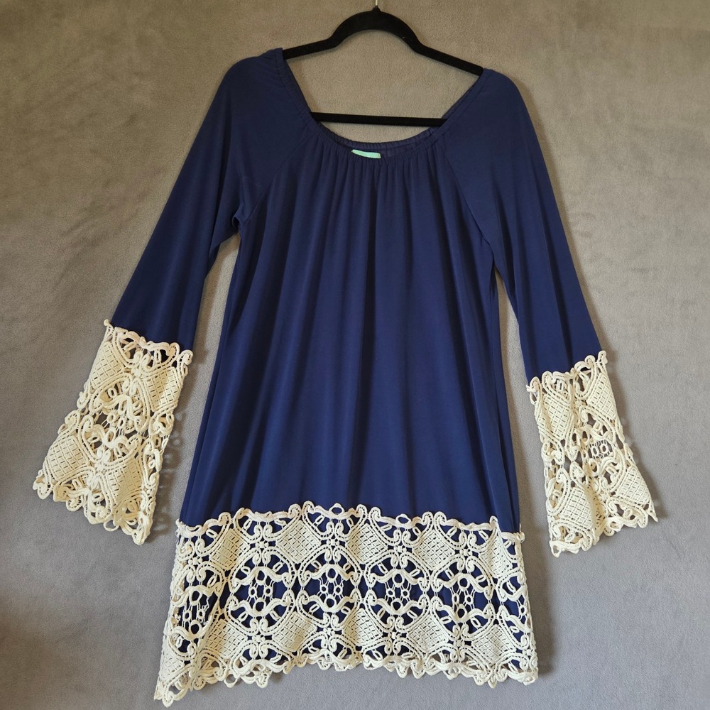 Judith March Crochet Lace Bell Sleeve Peasant Dress Women Large Boho Ethereal